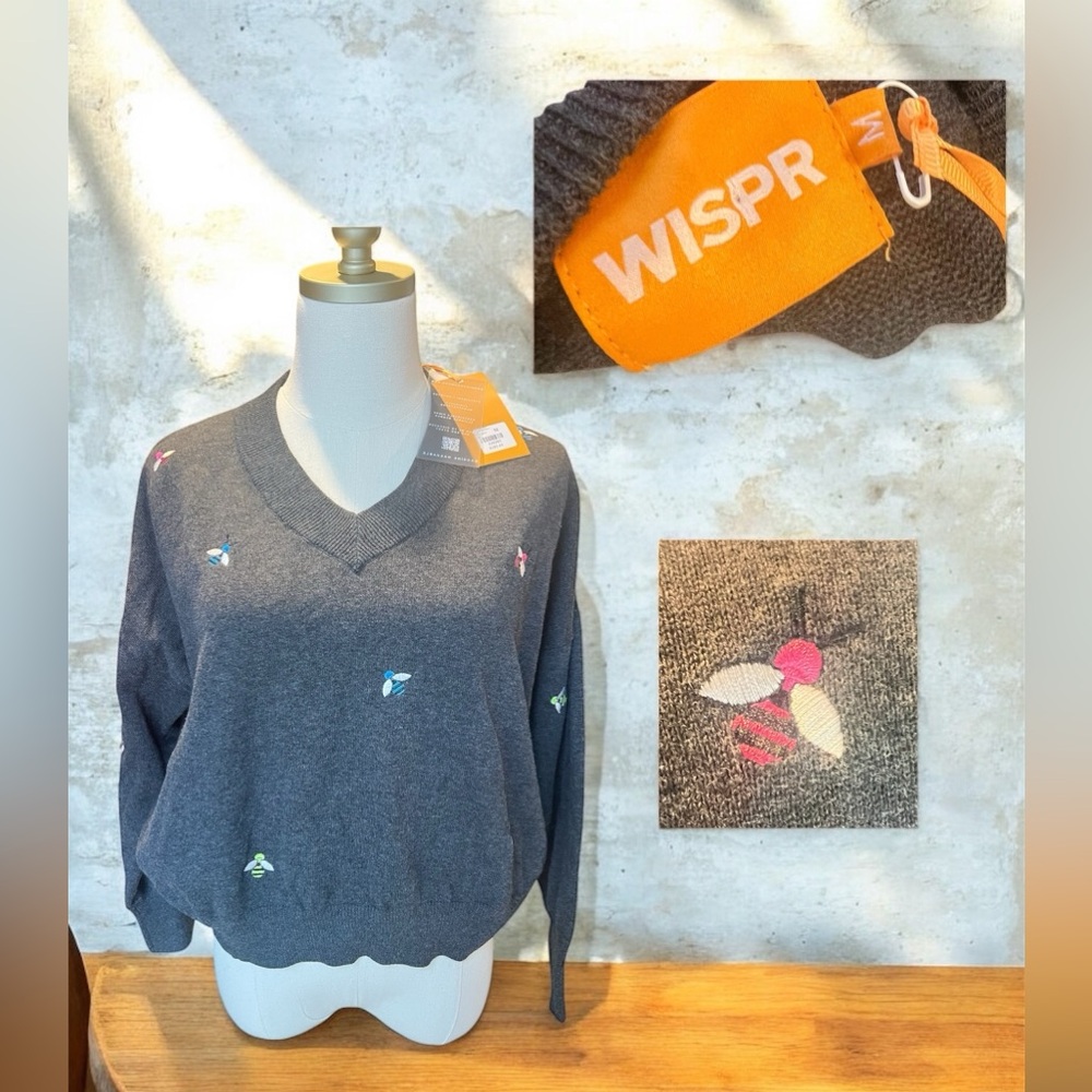 NEW Wispr by Brodie Silk Cotton Blend Sweater Embrodiodey Size M Colorful Bees